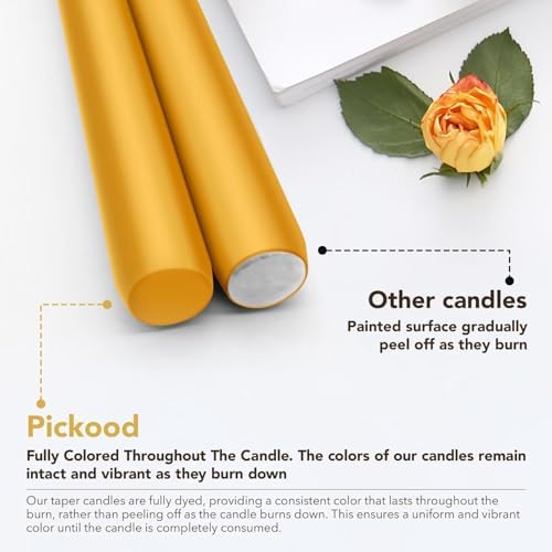 New Burning Formula Unscented Dripless 10-Inch Taper Candles Set of 12 - Spicy Mustard, for Wedding, Dinner - Smokeless, Long Burning - Hand Poured, Colored Tall Candlesticks - Mostaza Picante - Image 3