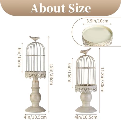 Sziqiqi Birdcage Candle Holders Decorative Set of 2，Distressed Ivory - Image 5