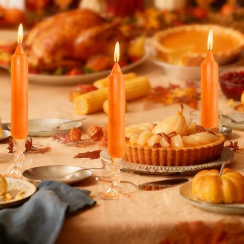 NJAO HOO Halloween Candlesticks Orange Short Taper Candle 7 Inch Unscented Dripless Tapered Candle Set for Home Dinner Fall Decor Party, 4 Pack - Image 2