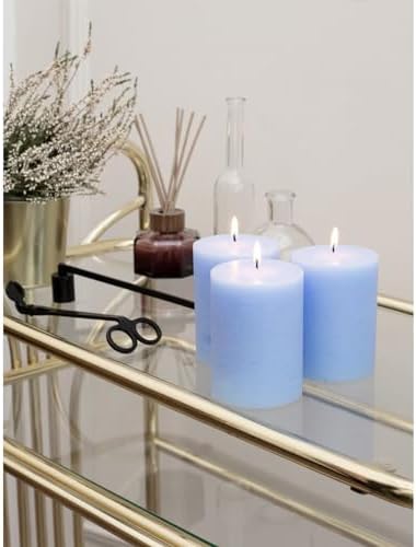 CANDWAX 3x4 inch Pillar Candles Set of 3 – Unscented Dripless Rustic Light Blue Candles for Decor, Centerpieces, Gender Reveal Party - Image 6