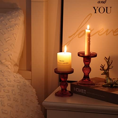 GMWD 3 Pcs Glass Candle Holder Set Clear, Purple Candlesticks Holders Pillar Taper Candles Tealight Stand for Wedding Centerpieces Home Decorations Dining Table - Image 6