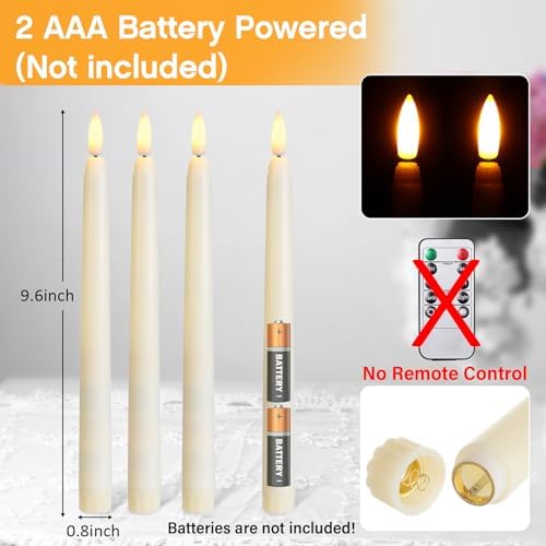 6 Pcs Flameless Ivory Taper Candles Bulk Flickering LED Candles, Ivory - Image 2