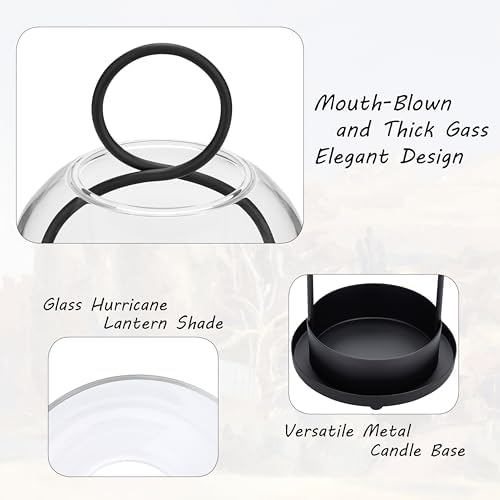 Hurricane Candle Holders Set of 2, 5" & 4" Metal and Glass Candle Lantern with Clear Dome for Pillar Candle, Wedding & Christmas Table Centerpiece, Farmhouse Home Decor (Black, Large & Small) - Image 4