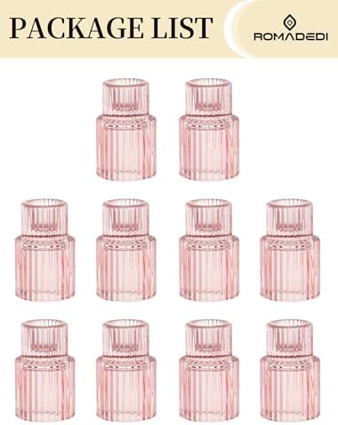 Romadedi 10-Pack Pink Ribbed Glass Taper Candle Holders, 2.76 in - Image 6