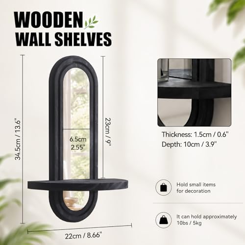 Artilady Floating Shelves with Arched Mirror, Black Boho Wall Decor Storage - Image 2