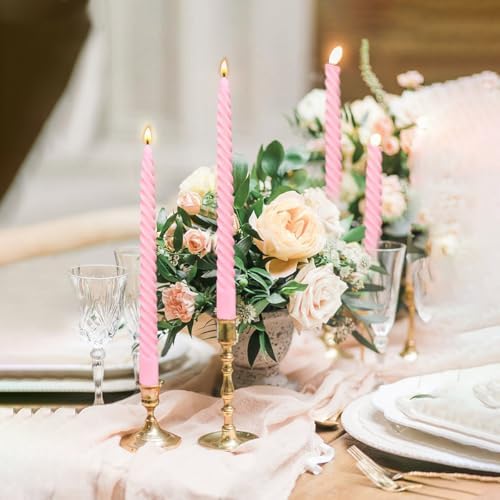 20 Pack 10 Inch Pink Spiral Taper Candles for Holiday Home Decoration, Unscented Dripless Twisted Candlesticks for Dinner Party Wedding Valentines Day Baby Shower and Easter - Image 3