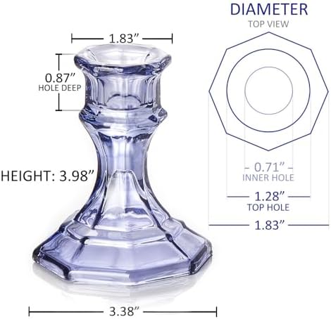 (6 Pack) Blue Glass Candlestick Holders, Taper Candle Stick Holders Set for Wedding & Home Decor - CH06 - Water Blue - Image 2