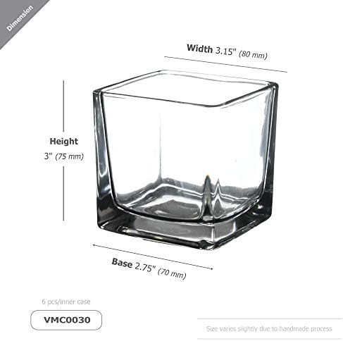 WGV 3 Inch Clear Square Cube Glass Votive Candle Holder Vase Bulk, Small Tiny Mercury Tea Light Terrarium Décor 3x3”, 6 Pieces - Image 2