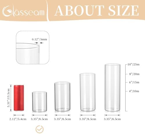 Glasseam Glass Hurricane Candle Holder Set of 12, Cylinder Pillar Candle Holders for Table, Modern Floating Candle Decorations, Clear Glass Cylinder Vase for Centerpieces Wedding Dining Table, 4inch - Image 5