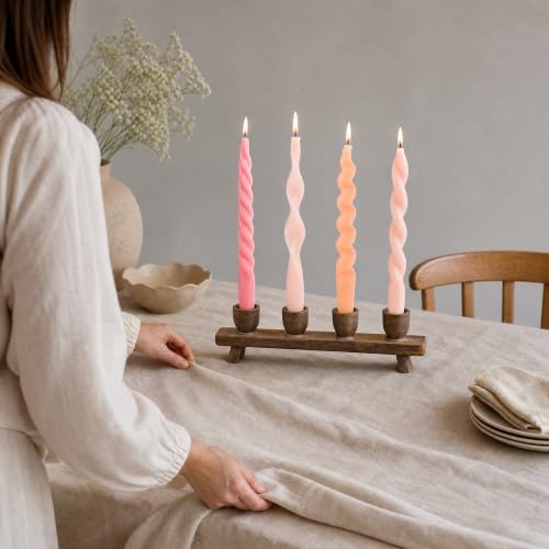 4 Pack Twisted Taper Candles Unscented Dripless Spiral Candlesticks Smokeless Swirl Wax Colorful Decorative Candle Sticks for Wedding Dinner Party Home Decor (Pastel Pink Yellow, 7.8 inch) - Image 7