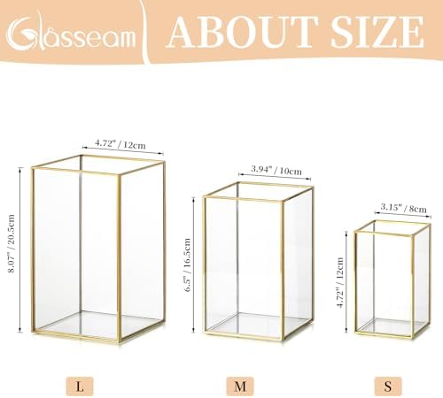 Glasseam Glass Hurricane Candle Holder: Set of 3 Gold Square Candle Holders for Pillar Candles Large for Table Centerpiece Wedding Christmas Decorative - Image 5