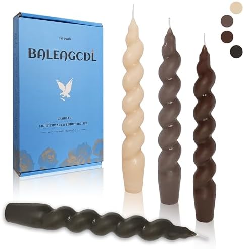 Unscented Short Candles Gradient Brown Twisted Candle 7.5 Inch Smokeless Spiral Candlesticks Handmade for Romantic Dinner Holiday Gifts Decor by BALEAGCDL