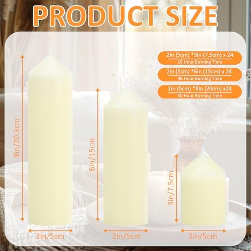 72 Pcs Ivory Pillar Candles Bulk Set，3 Different Lengths 2 x 3/6/8 Inch (24 Each)，Hurricane Candles，Dripless Unscented Smokeless，Gives You a Better Atmosphere When Organizing an Event Party. - Image 4
