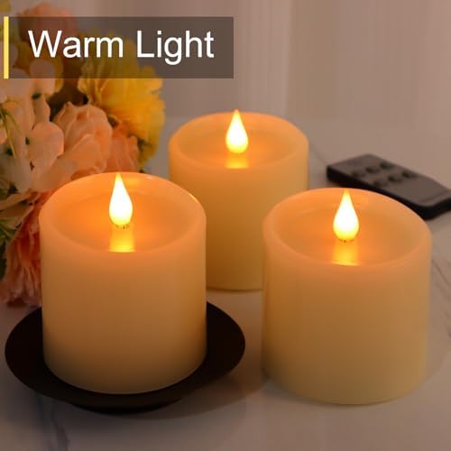 Flameless Candles with Timer, Flickering LED Candles Battery Operated with Remote, 3D Moving Flame, Real Wax 3" x 3" Electric Fake Candle for Home Party Decorations, 3 Pack - Image 2