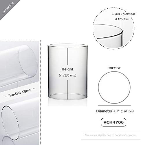WGVI Hurricane Candle Holder Sleeve, Wide 4.7", Height 6", Clear Glass Cylinder Candleholder, Chimney Tube, Open Ended Candle Shade, 6 Pieces Bulk - Image 2