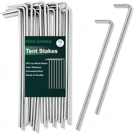 7 Inch Tent Stakes 18 Pack Yard Inflatable Stakes for Outdoor Decorations Metal Pegs Heavy Duty Garden Hooks Camping Tent Spikes for Canopies, Tarp and Outdoor Christmas Decorations by FEEDGARDEN