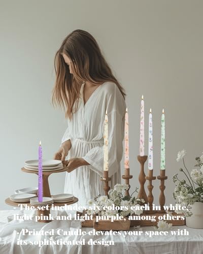 Pretty Floral Taper Candle Sticks Colorful candlesticks Dripless Unscented Party Gift Winter Holiday Dinner Table Decorations 10 inch,Set of 6 - Image 3
