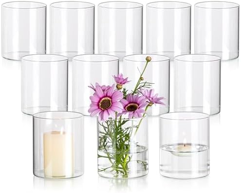 Glasseam Glass Cylinder Vase for Centerpiece, 12Pcs Small Clear Flower Vase by Glasseam