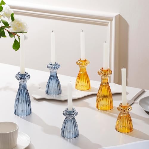Lysenn Glass Candlestick Holders, Taper Candle Holders Set of 6, Dark Blue - Image 5