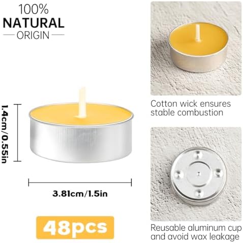 Beeswax Tealight Candles 48 Pack, 4 Hour Burn Natural Tea Candle - Image 5