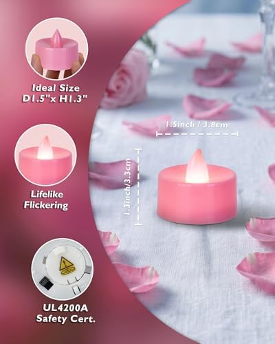 Homemory 24-Pack Pink Flameless Battery Tealight Candles, 200+ Hours - Image 2