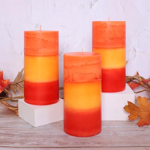 3×6 Inch Orange Pillar Candles, Pumpkin Scented Pillar Candles - Long Burning 70+ Hours, Dripless & Smokeless, Aromatherapy Candles for Thanksgiving Day Dinner Table Décor, Set of 3 by Cafemoon