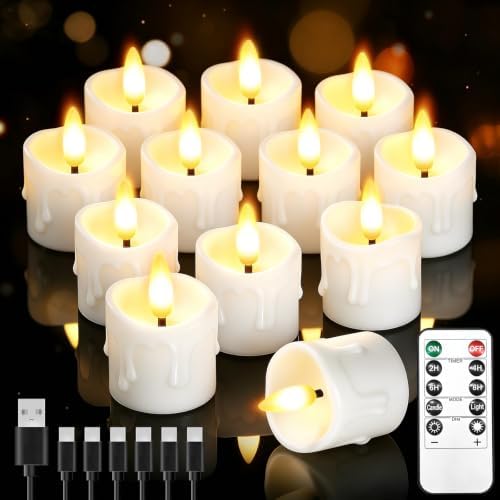 12 Pack Small Rechargeable Flameless Candles with Remote Timer by CAQUIRU