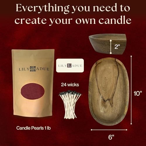 LILY LADUE 1LB Cherry Scented Pearled Candle Sand Kit - Decorative Refillable Sand Candle Kit with 24 Wicks and Wooden Holder, Red Wax Beads, Powder Wax Pearls to Make Your Own Home Decor, Gift Set - Image 2