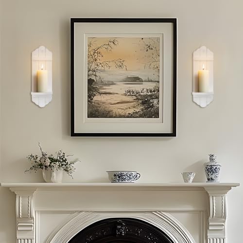 Wall Candle Sconces Set of Two, Rustic White Wood Wall Candle Holder Decor, Farmhouse Wooden Candle Holder Decorations for Fireplace, Hallway, Living Room, Bedroom - Image 5