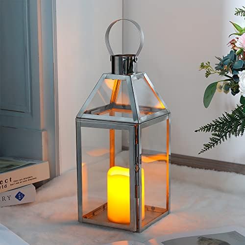 JHY Design Silver Decorative Lanterns 16inch High Stainless Steel Candle Lanterns with Tempered Glass for Indoor Outdoor Events Parities and Weddings - Image 4