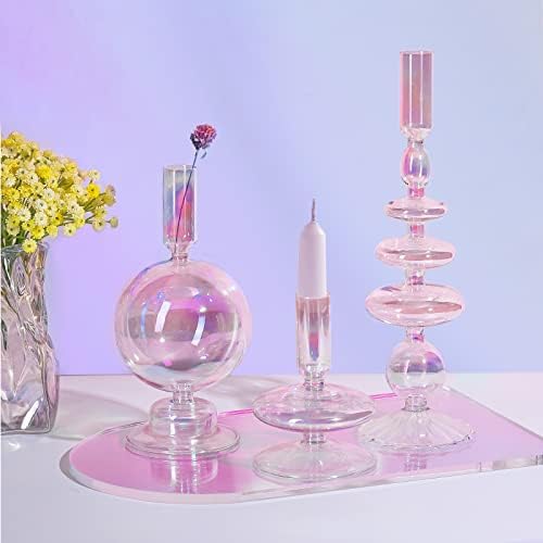 Rtteri 3 Pcs Iridescent Glass Candlestick Holders Taper Candle,Colorful - Image 5