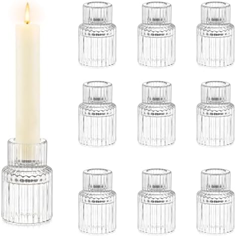 Hewory Taper Candle Holders Bulk, 10PCS Clear Glass Candlestick Holders by Hewory