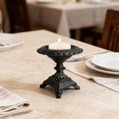 Rustic Cast Iron Candle Holder, FoyaHome Vintage Tall Pillar Candle Stand & Farmhouse Fireplace Decor, Metal Candle Pedestal for Antique Candlestick Holders, Rustic & Farmhouse Candle Holders - Image 5