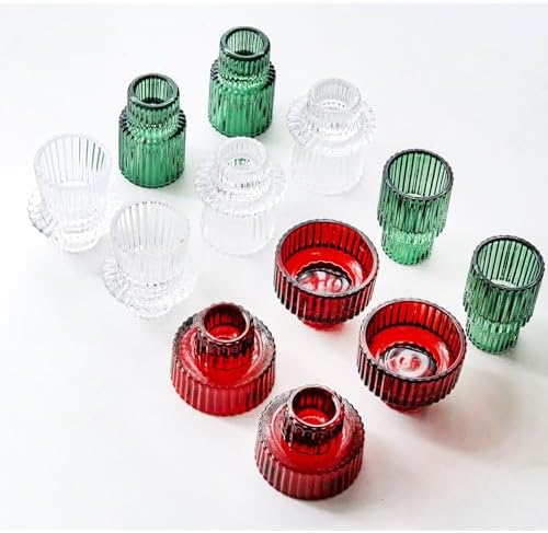 Christmas Candle Stick Holder Set Red Green Glass Taper Candle Holders for Tealight Candlestick Candle ChristmasTable Centerpieces Holiday Decor12PCS by Unknown