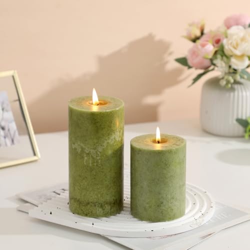3x4 Inch Green Pillar Candles Set of 3, Unscented Hand-Poured Pillar Candle - Image 6