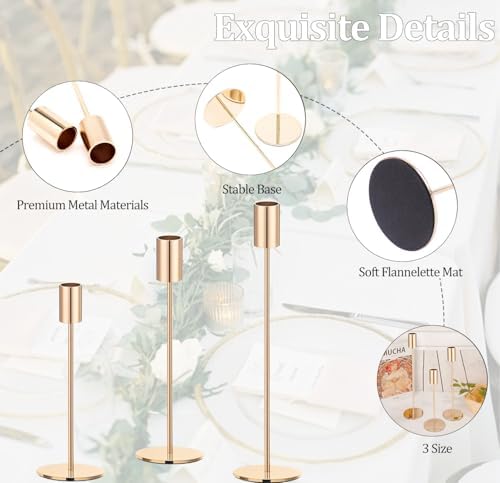Set of 6 Gold Taper Candle Holders, Metal Gold Candlestick Holders, Tall Candle Holder, Fits 3/4 inch Thick Candle&Led Candles, for Table Centerpiece, Wedding, Dinning, Party Home Decor - Image 4