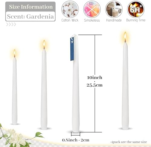 DRIPLESS Gardenia Scented White Taper Candles Candlesticks 10 Inch Tall Candles Dinner Candlesticks for Wedding Home Decor - Image 5