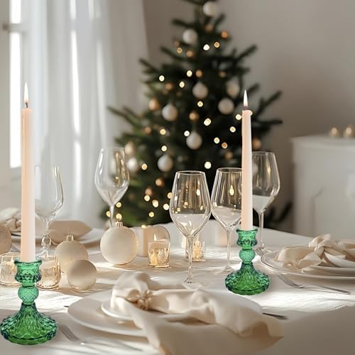 Green Glass Candlestick Holders, Taper Candle Holders, Set of 6 - Image 3