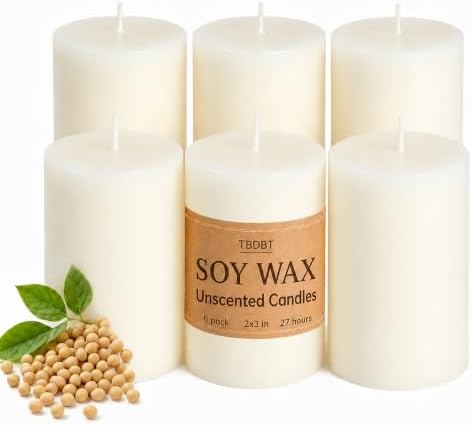White Unscented Soy Pillar Candles, Non-Toxic 2x3 Inch Candle,27 H,6 Pack by Unknown