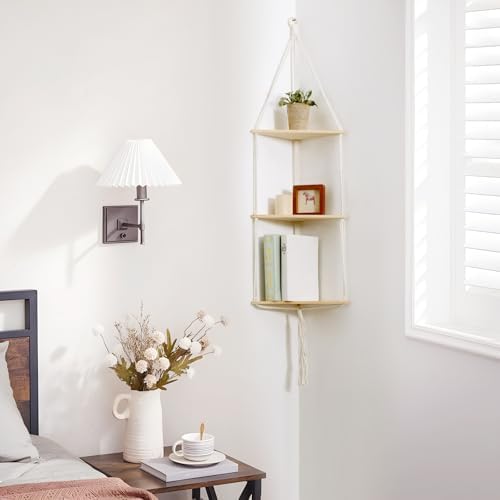 Artilady Corner Shelves Macrame Wall Hanging, 3 Tier Boho Storage - Image 3