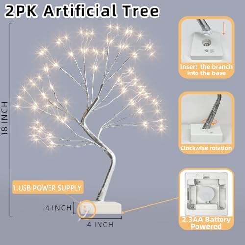 Fairy Lights Spirit Tree, Lighted Tabletop Bonsai Tree (2PK Sliver) - Image 2