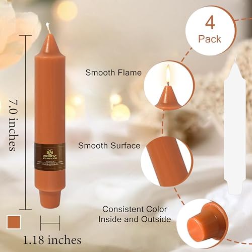 Earth Tone Short Chunky Taper Candles 7 Inch Pumpkin Color Candlesticks Fat Candles Handmade Clean Burning Unscented Candles for Fall Harvest Halloween Thanksgiving Dinners Parties and Home Décor - Image 3
