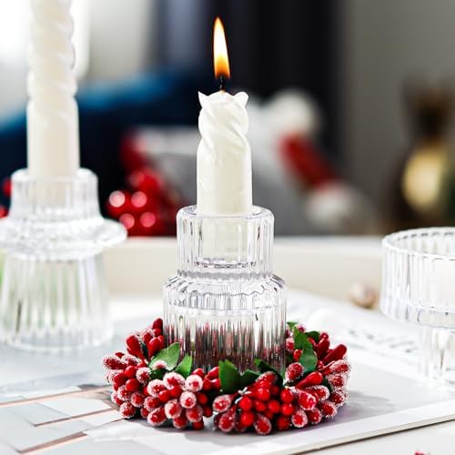 Clear Candlestick Holders 12PCS Ribbed Glass Taper Candle Holders for Tealight Stick Candles Table Centerpieces Thanksgiving Christmas Indoor and Outdoor Decorations - Image 4