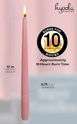 Hyoola 12 Pack Tall Taper Candles - 12 Inch Rose Pink Dripless, Unscented Dinner Candle - Paraffin Wax with Cotton Wicks - 10 Hour Burn Time - Image 4