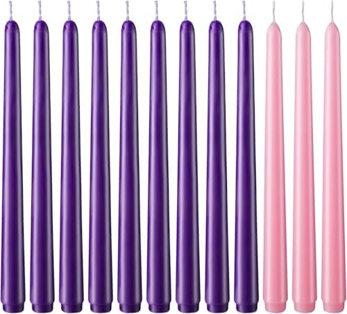 Hausware 36 Pack Taper Candles,27 Purple and 9 Pink,8 Hour Burn Time,Unscented Dripless and Smokeless,10 inch Elegant Premium Quality Dinner Candle for Home Décor,Wedding,Party Candlesticks by Hausware+Candles