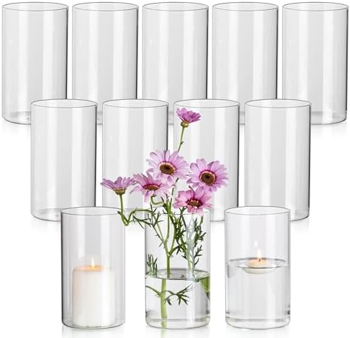 Glasseam Glass Cylinder Vase for Centerpiece, 12Pcs Small Clear Flower Vase by Glasseam
