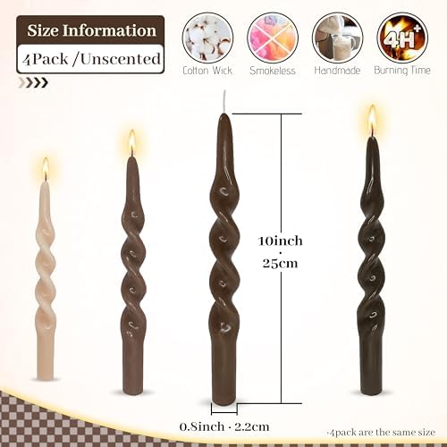 Smokeless Spiral Taper Candles Handmade Gradient Brown 10 Inch Twisted Candlesticks for Wedding Party Home Decor - Image 5