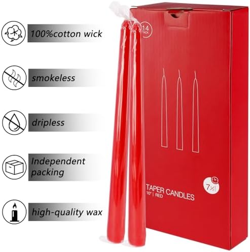 14 Pack Tall Taper candles-10 inch Red Unscented Candles with 8-Hour Burn Time for Christmas, Weddings, New Year Celebrations, Festive Gatherings - Image 3