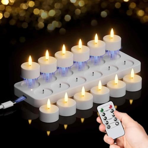 GenSwin Rechargeable Tea Lights Candles Remote Timer Charging Base White by GenSwin