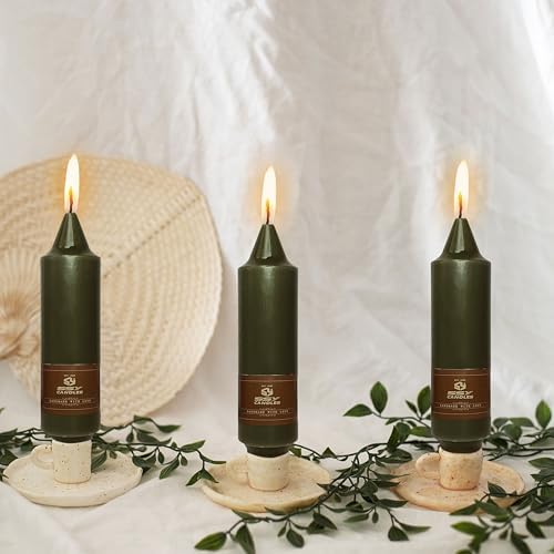 NJAO HOO Olive Green Short Taper Candle 5 Inch Candlesticks Unscented Dripless Tapered Candle Set for Home Decor Christmas Party Dinner Candles, 4 Pack - Image 2